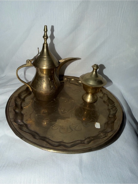 Other - Vintage Etched Brass 3-Piece Coffee Set